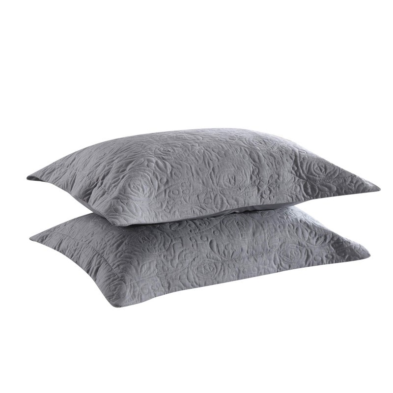 MarCielo 2-Piece Embroidered Pillow Shams, Decorative Microfiber Pillow Covers Set Standard Size Grey - Image 1